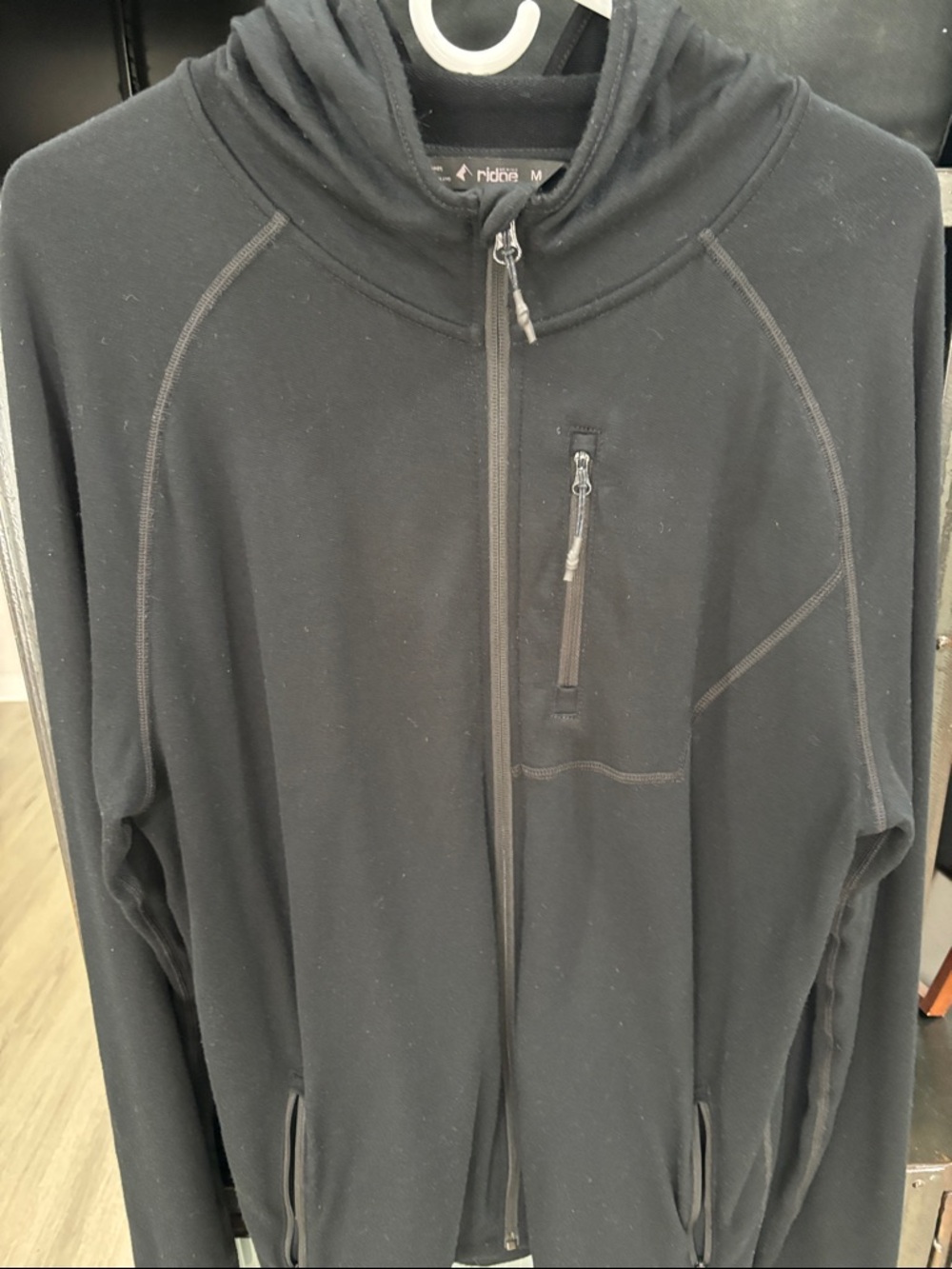 Ridge Merino Black Men's Zip-Up Hoodie Sweater - 100% Merino Wool